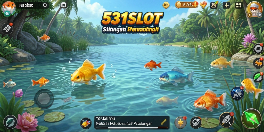 Tampilan gameplay 531SLOT dengan berbagai ikan dan lokasi memancing yang menarik.