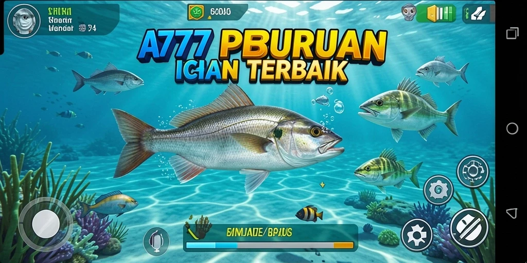 Tampilan screenshot A7777 menampilkan pemain dalam aksi menangkap ikan.