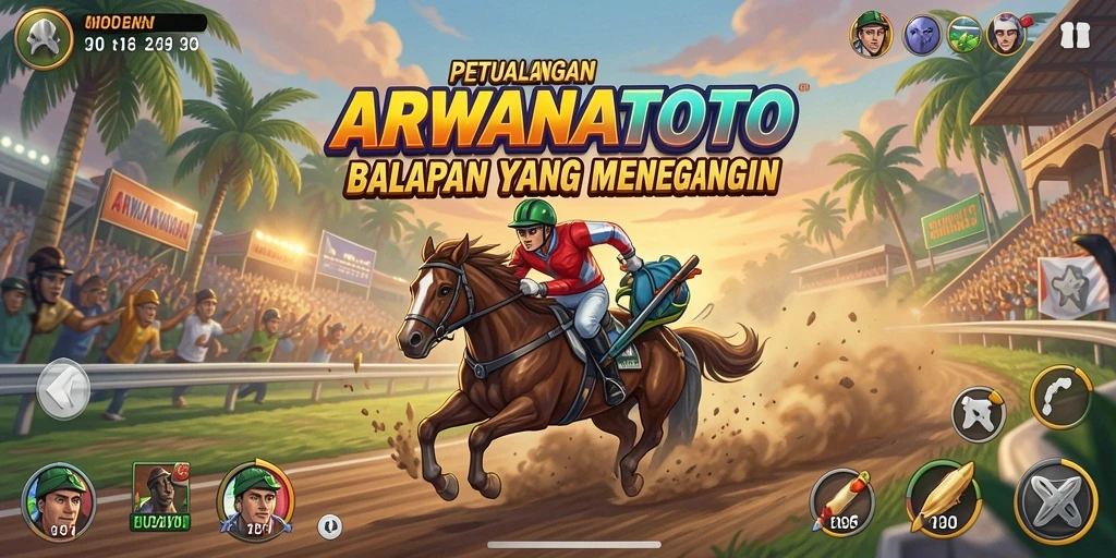 Tangkapan layar ARWANATOTO menampilkan aksi balapan yang seru dan mendebarkan.