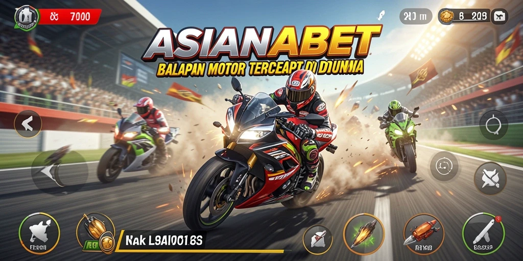 Tampilan gameplay mendebarkan dari ASIANABET dengan balapan motor yang cepat.