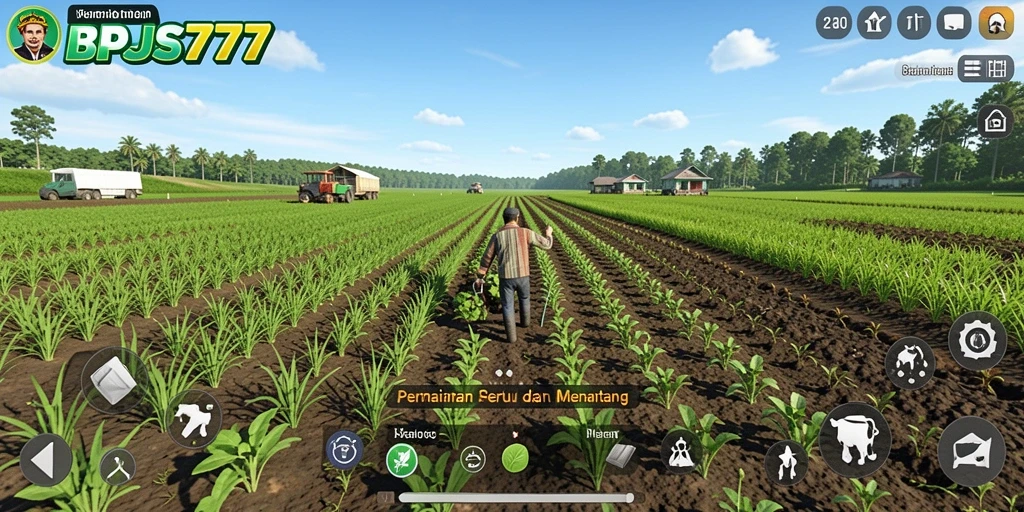 Tampilan gameplay seru dan interaktif dalam BPJS777 saat bertani.