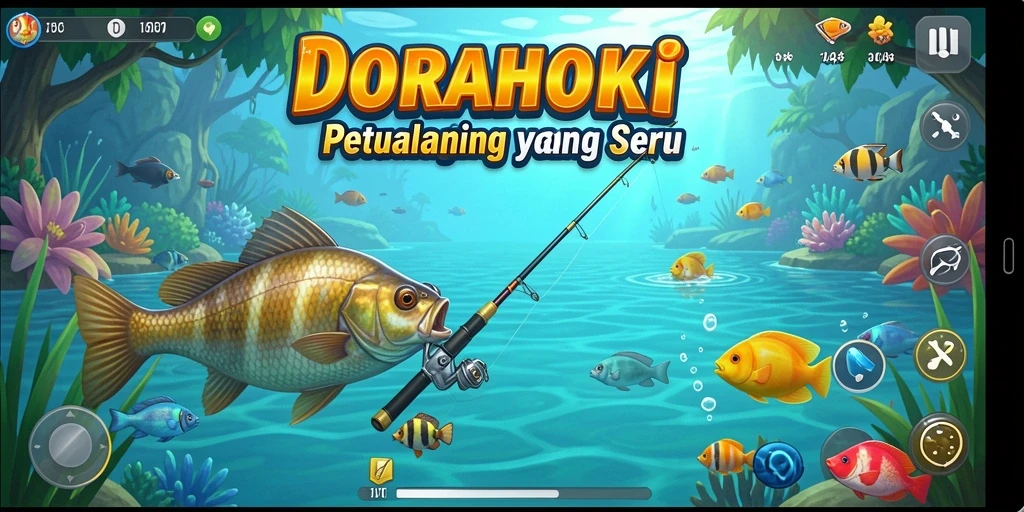 Screenshot DORAHOKI menunjukkan aksi memancing yang intens dan menegangkan.