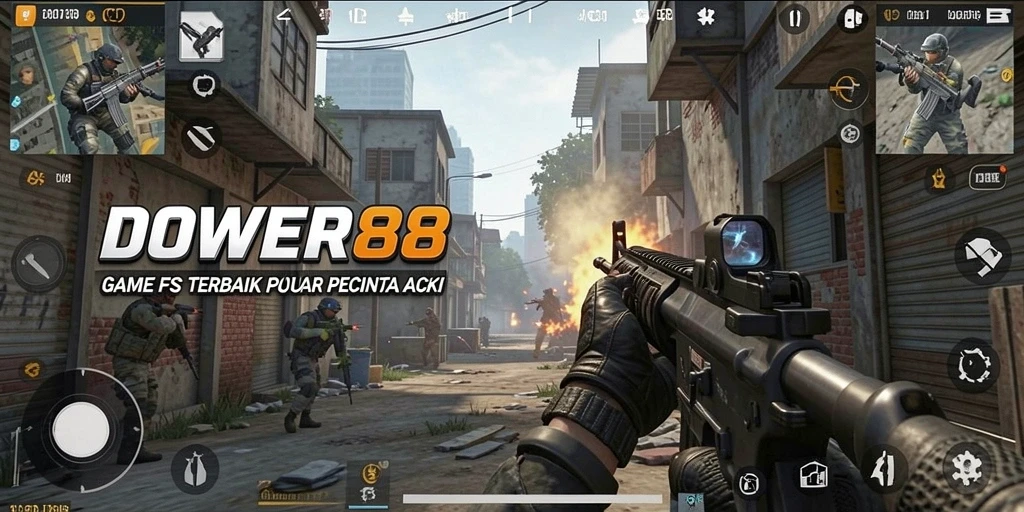 Tangkapan layar gameplay DOWER88 yang menunjukkan aksi tembak-menembak mendebarkan.
