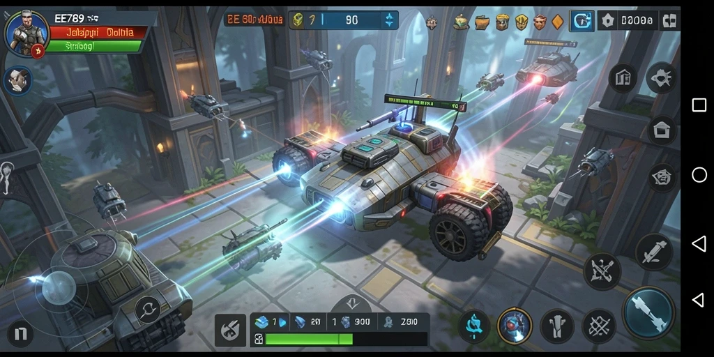 Screenshot gameplay EE789 yang menunjukkan pertempuran strategis.