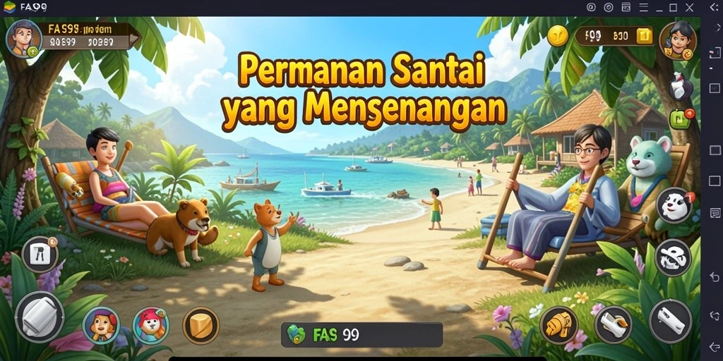 Tangkapan layar utama FA99 menampilkan gameplay yang ceria dan menghibur.