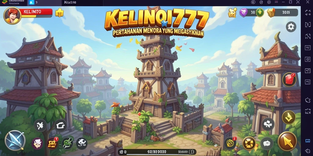 Screenshot gameplay KELINCI777 dengan menara pertahanan yang aktif.