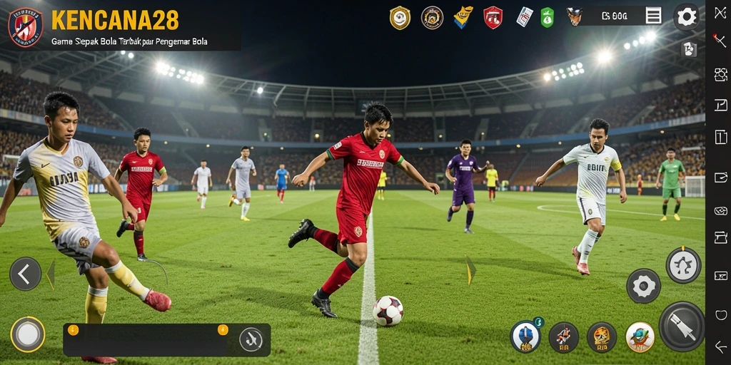 Screenshot gameplay KENCANA28 dengan aksi sepak bola yang mendebarkan.