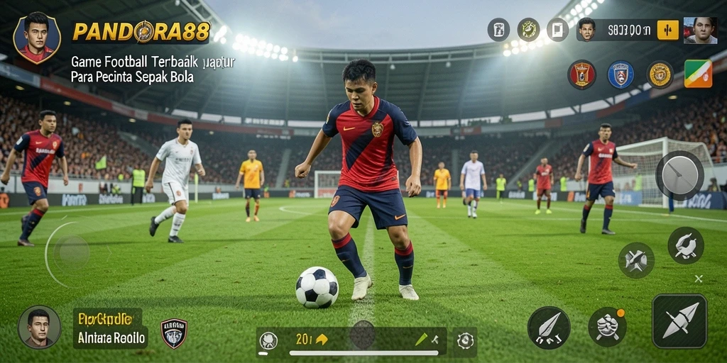 Screenshot gameplay PANDORA88 dengan aksi sepak bola yang intens.