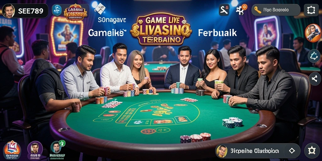 Screenshot gameplay Live Casino dengan dealer langsung dan permainan seru.